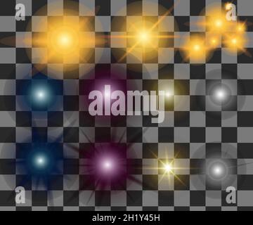 set di effetti luminosi multicolore, ideale per materiali di vari design che richiedono effetti luminosi Illustrazione Vettoriale