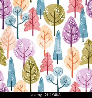 Splendidi alberi colorati disegnati a mano, sfondo autunnale - ottimo per tessuti, striscioni, confezioni, sfondi - design vettoriale Illustrazione Vettoriale