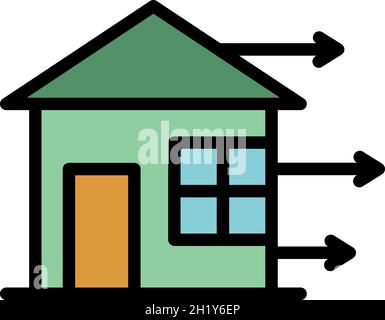 Icona trasferimento casa. Contorno casa trasferimento vettore icona colore piatto isolato Illustrazione Vettoriale