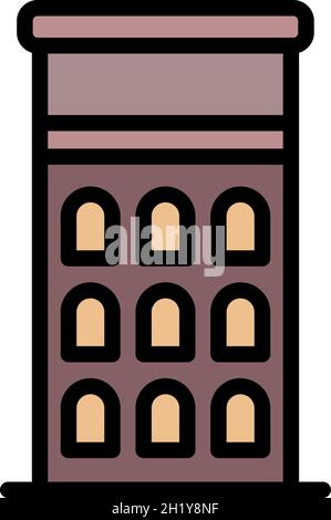 Riga edificio icona. Profilo riga costruzione vettore icona colore piatto isolato Illustrazione Vettoriale