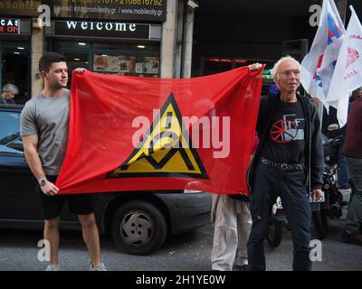 Atene, Grecia. 19 Ott 2021. Protesta ad Atene contro la privatizzazione della Public Power Corporation (DEH). (Foto di George Panagakis/Pacific Press) Credit: Pacific Press Media Production Corp./Alamy Live News Foto Stock