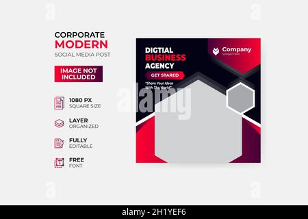 Modello di banner post sui social media creativi, design di banner Web sui social media aziendali, post su Facebook, modello Instagram Post Illustrazione Vettoriale