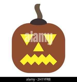 Maschera di zucca intagliata con faccia intimidante e sorriso sinistro. L'inverno squash svetta gli spiriti malvagi alla vigilia di tutti i Santi. Lanterna di zucca incandescente per la caduta Illustrazione Vettoriale