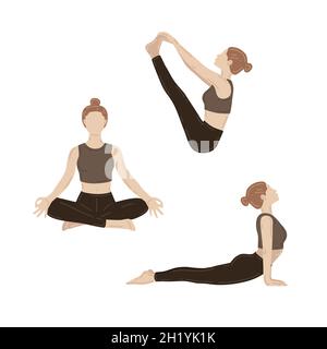 Giovani donne slim che fanno esercizi di yoga. Set di illustrazioni vettoriali Illustrazione Vettoriale