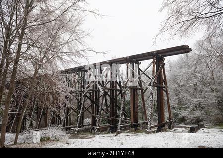 Atene, Georgia, USA storico treno abbandonato trenino nella stagione invernale. Foto Stock