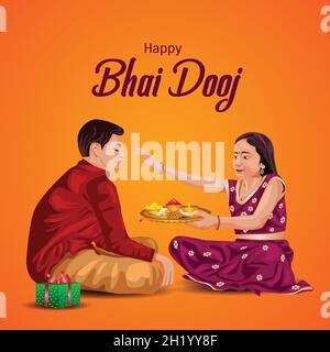 Il fratello indiano e il festival della sorella happyBhai Dooj concetto. Rakhi celebrazione in india disegno vettoriale di illustrazione Illustrazione Vettoriale