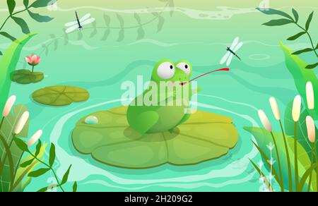 Swamp o Pond Animals Concert Fun Clipart for Kids Illustrazione Vettoriale