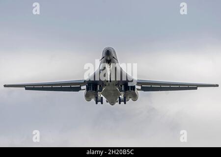 B1 aeromobili Lancer schierati da Dyess, AFB, a Fairford come parte della Bomber Task Force Europe. Gli B1 appartengono allo Squadrone della bomba Expeditionary del 9th Foto Stock