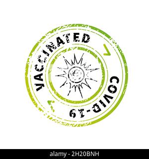 Vaccinato verde vintage rotondo grunge impronta timbro isolato su bianco Illustrazione Vettoriale