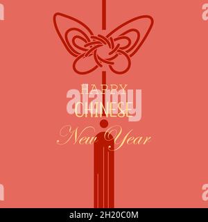 Felice anno nuovo cinese. Il nodo cinese è un desiderio di Buona fortuna. Design elemento di Capodanno cinese. Illustrazione Vettoriale