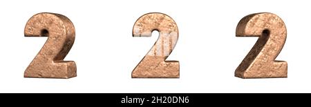 Numero 2 (due) dal set di raccolta Copper Numbers. Isolato. Rendering 3D Foto Stock