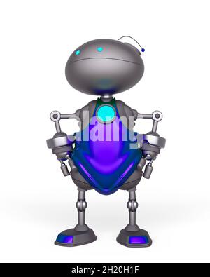 mini bot sta facendo una posa super eroe su sfondo bianco, illustrazione 3d Foto Stock