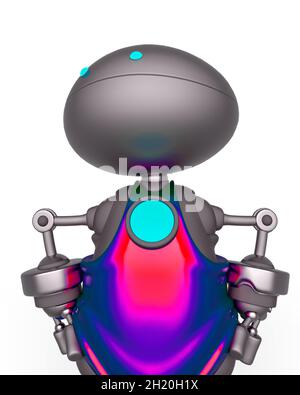 mini bot sta facendo una posa super eroe in primo piano sfondo bianco, illustrazione 3d Foto Stock