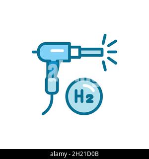 Icona della linea di colore H2 per la saldatura. Energia di idrogeno. Elemento vettoriale isolato. Pittogramma a contorno per pagina web, app mobile, promo Illustrazione Vettoriale