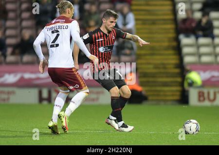 BRADFORD, REGNO UNITO. 19 OTTOBRE Hartlepool United's Gavan Holohan in azione durante la partita della Sky Bet League 2 tra Bradford City e Hartlepool United al Coral Windows Stadium di Bradford martedì 19 Ottobre 2021. (Credit: Scott Llewellyn | MI News) Credit: MI News & Sport /Alamy Live News Foto Stock