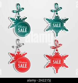 Colorati segni di vendita di natale su sfondo bianco. Illustrazione vettoriale. Illustrazione Vettoriale