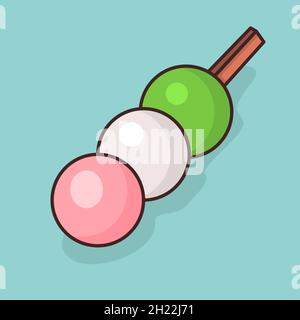 dango giapponese cibo isolato cartoon illustrazione vettoriale in stile piatto Illustrazione Vettoriale