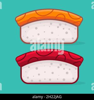sushi giapponese cibo isolato cartoon illustrazione vettoriale in stile piatto Illustrazione Vettoriale