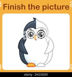 Collegare il punto e completare l'immagine. Colorazione semplice per bambini. Gioco di disegno Illustrazione Vettoriale