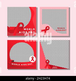 world aids day border profile raccolta di social media Illustrazione Vettoriale