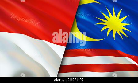 Bandiere indonesiane e malesi. Progettazione di bandiere ondulate 3D. Indonesia Malesia bandiera, immagine, carta da parati. Immagine Indonesia vs Malesia,rendering 3D. Indonesia Foto Stock