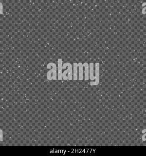 Modello senza cuciture con realistica la caduta di fiocchi di neve. Isolato su sfondo trasparente. Modello di progetto. Illustrazione Vettoriale. Illustrazione Vettoriale