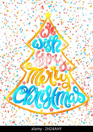 Vi auguriamo un buon Natale poster con scritta disegnata a mano, illustrazione vettoriale Illustrazione Vettoriale