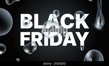 Banner Black Friday. Bolle di sapone realistiche su sfondo scuro. Illustrazione vettoriale Illustrazione Vettoriale