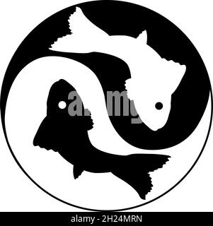 Pesce Yin e Yang simbolo di armonia ed equilibrio. Illustrazione Vettoriale
