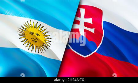 Bandiere argentine e slovacche. Progettazione di bandiere ondulate 3D. Argentina Slovacchia bandiera, foto, carta da parati. Immagine Argentina vs Slovacchia, rendering 3D. Argentina Foto Stock