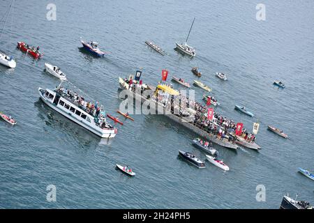 Fronteichnamsprozession auf dem Traunsee in Traunkirchen im Salzkammergut (Bezirk Gmunden, Oberösterreich, Österreich) - Seit dem Jahr 1632 wird die F Foto Stock