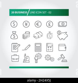 Semplice set di icone vettoriali relative a Business e Finanza per il sito o l'applicazione. Illustrazione Vettoriale