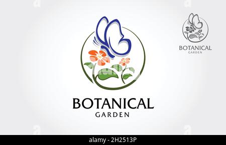 Modello di logo Botanical Garden Vector. Il logo è destinato a qualsiasi evento commerciale di natura botanica, giardino, crescita, ecologia o primavera. Illustrazione Vettoriale