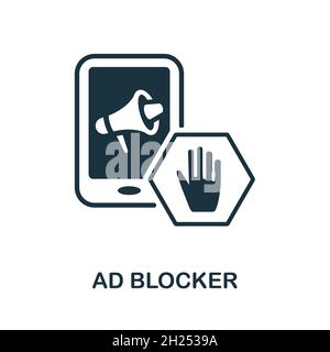 Icona blocco annunci. Firma monocromatica dalla raccolta di marketing dei contenuti. Illustrazione di icone Creative ad Blocker per il web design, l'infografia e altro ancora Illustrazione Vettoriale