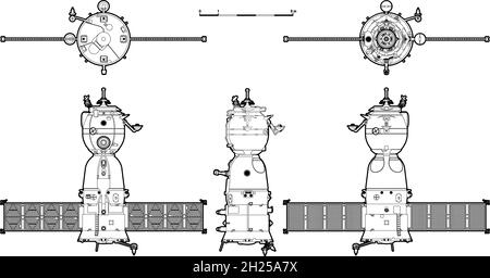 navicella spaziale dettagliata Soyuz TMA disponibile formato vettoriale EPS-8 separato da gruppi per una facile modifica Illustrazione Vettoriale