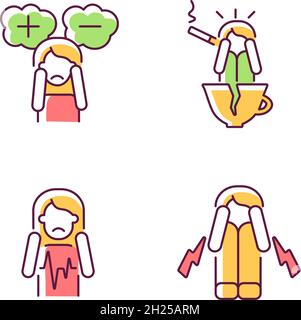 Sintomi fisici di ansia RGB icone di colore impostato Illustrazione Vettoriale