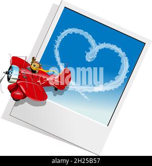 Cartoon retro aereo invio messaggio d'amore. Formato vettoriale EPS-10 disponibile separato da gruppi e livelli per una facile modifica Illustrazione Vettoriale