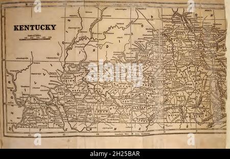 Mappa del Kentucky 1847 dal libro ' Historical Sketches of Kentucky (1847) ' LA SUA STORIA, ANTICHITÀ, E CURIOSITÀ NATURALI, GEOGRAFICA, STATISTICA, E DESCRIZIONI GEOLOGICHE. CON ANEDDOTI DI PIONEER LIFE di Lewis Collins. Pubblicato da Lewis Collins, Maysville, KY. E J. A. & U. P. James Cincinnati. Nel 1847 Foto Stock