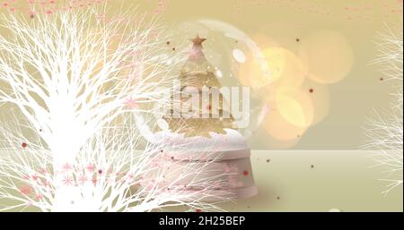 Immagine della neve che cade sopra l'albero di natale Foto Stock