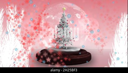 Immagine della neve che cade sopra l'albero di natale Foto Stock