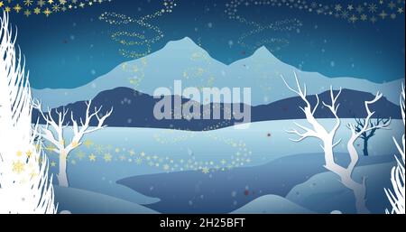 Immagine della neve che cade sopra l'albero di natale Foto Stock