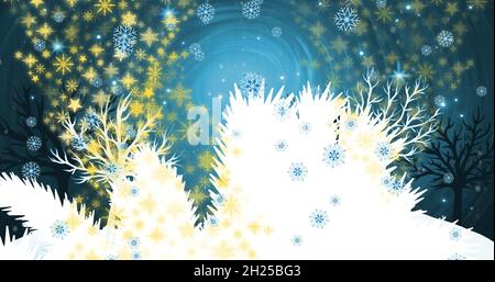 Immagine della neve che cade sopra l'albero di natale Foto Stock