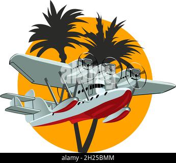 Vettore Cartoon retro Sea Plane. Formato vettoriale EPS-10 disponibile separato da gruppi e livelli per una facile modifica Illustrazione Vettoriale