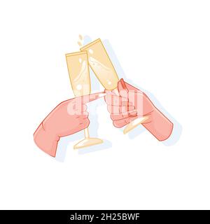 Calici con champagne o vino isolato vettore Illustrazione Vettoriale