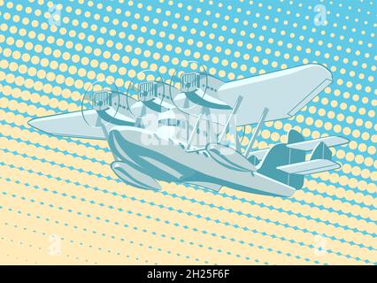 Vettore Cartoon retro Sea Plane. Formato vettoriale EPS-10 disponibile separato da gruppi e livelli per una facile modifica Illustrazione Vettoriale