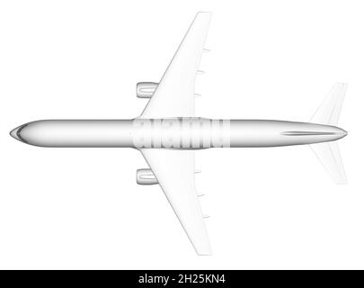 Modello di aereo passeggeri isolato su sfondo bianco. Vista dall'alto. 3D. Illustrazione vettoriale Illustrazione Vettoriale