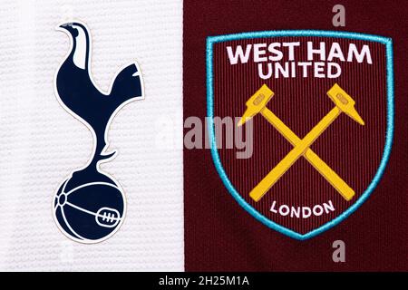 Primo piano dello stemma del club Tottenham & West Ham United. Foto Stock