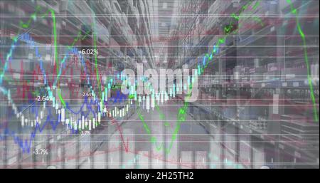 Immagine dell'elaborazione dei dati finanziari e della registrazione delle statistiche sul magazzino in background Foto Stock