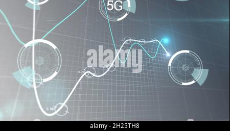 Immagine di testo da 5 g con linee di elaborazione dati finanziari su griglia Foto Stock