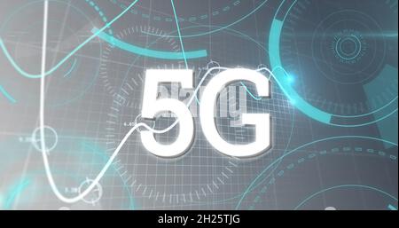 Immagine di testo da 5 g con linea con elaborazione dati finanziari e scansione di ambiti Foto Stock